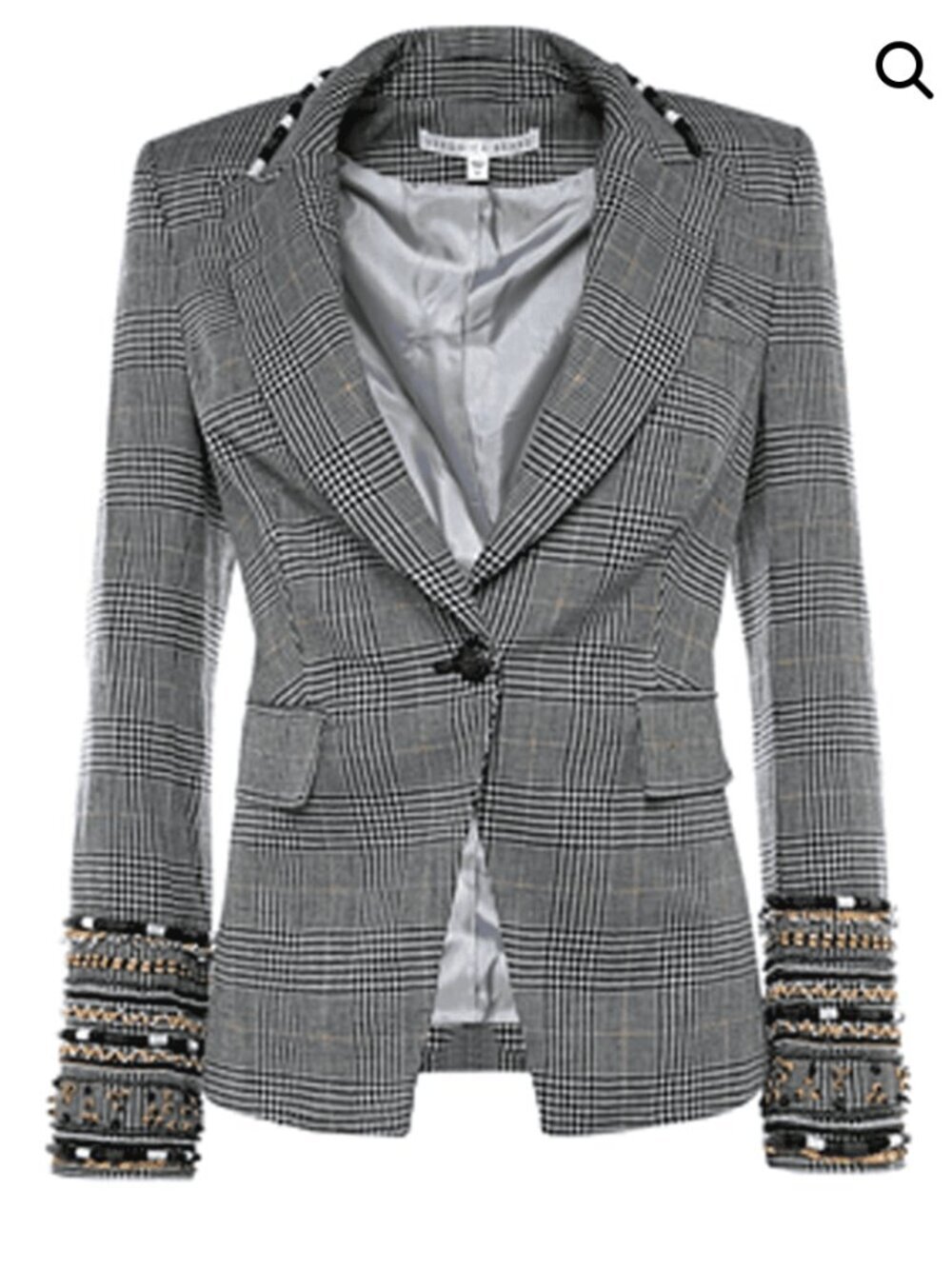 Veronica Beard Beaded Cuff Glen Plaid Linen Blend Blazer Jacket Size 00